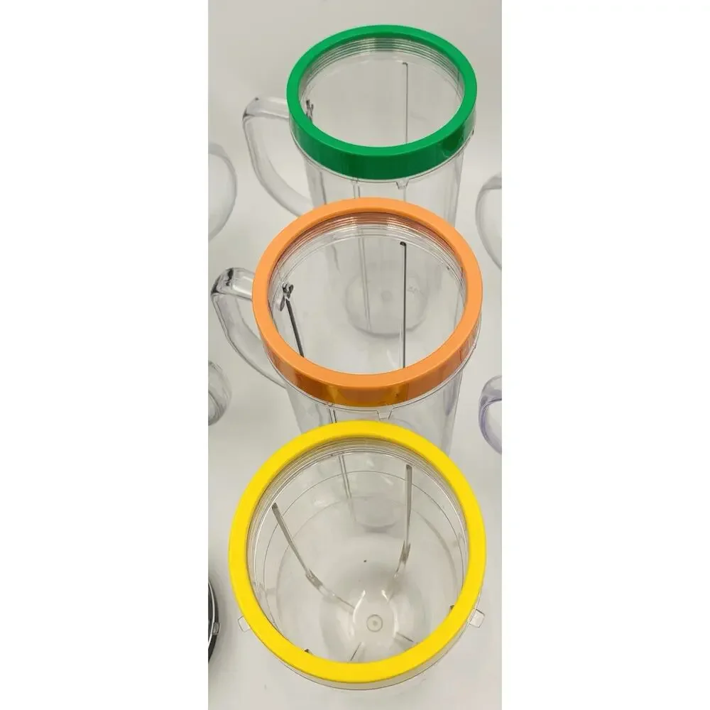 Magic Bullet Party Pack blender cups, handled mugs, and colored lip rings